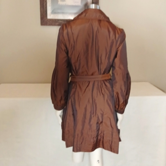 Sz L Bronze Belted Rain/Trench Coat by Cache - Picture 4 of 7